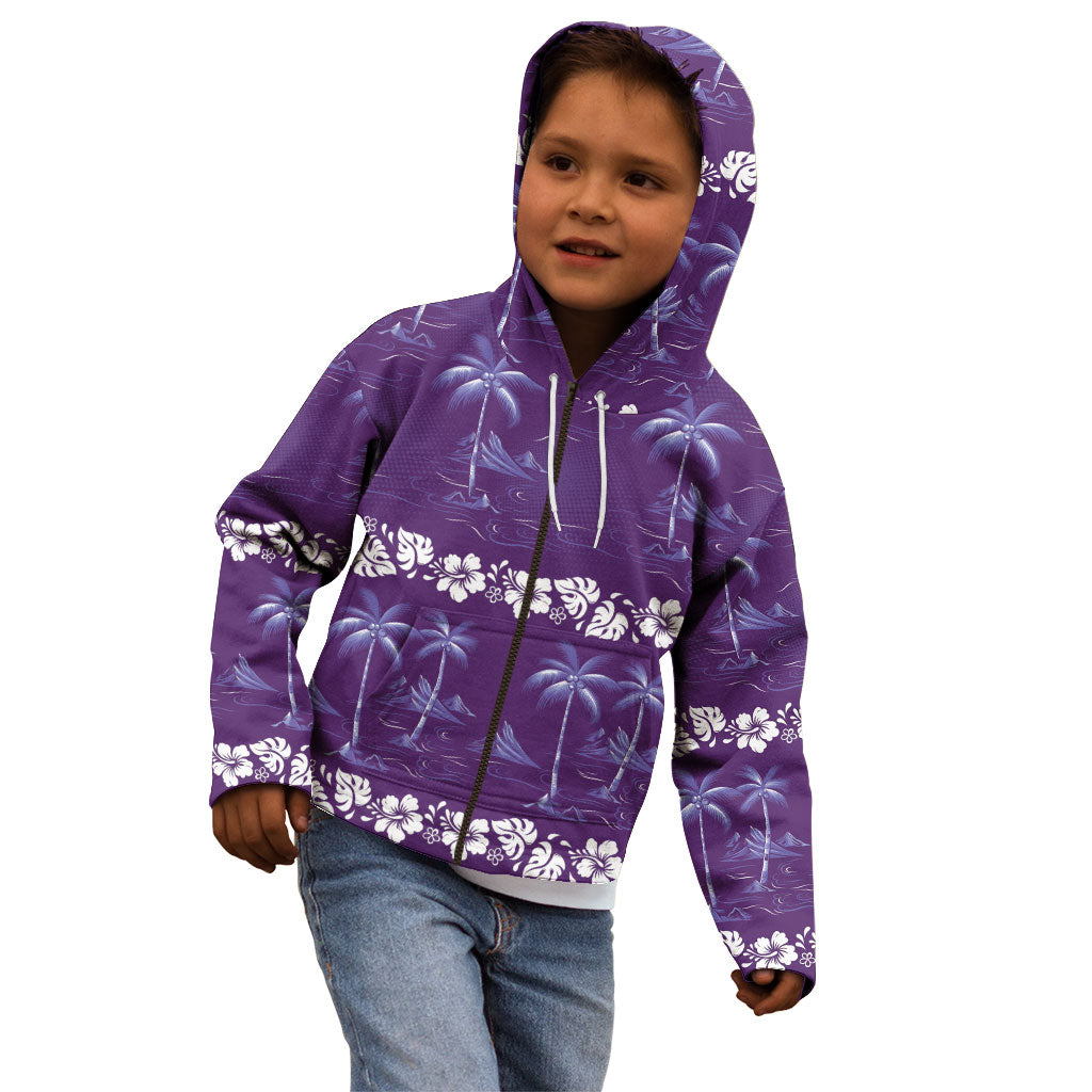 Purple Hawaii Palm Tree Hibiscus Kid Hoodie Fantasy Summer Vibe LT01 - Polynesian Pride