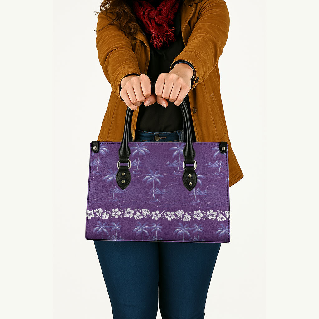 Purple Hawaii Palm Tree Hibiscus Leather Bag Fantasy Summer Vibe LT01 - Polynesian Pride