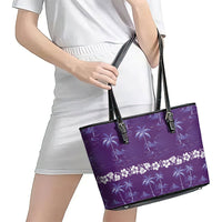 Purple Hawaii Palm Tree Hibiscus Leather Tote Bag Fantasy Summer Vibe LT01 - Polynesian Pride