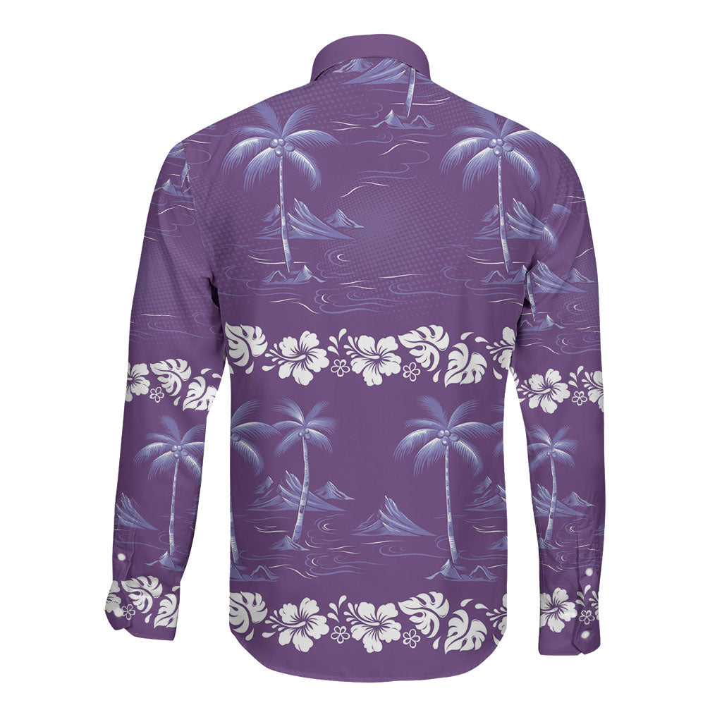 Purple Hawaii Palm Tree Hibiscus Long Sleeve Button Shirt Fantasy Summer Vibe LT01 - Polynesian Pride