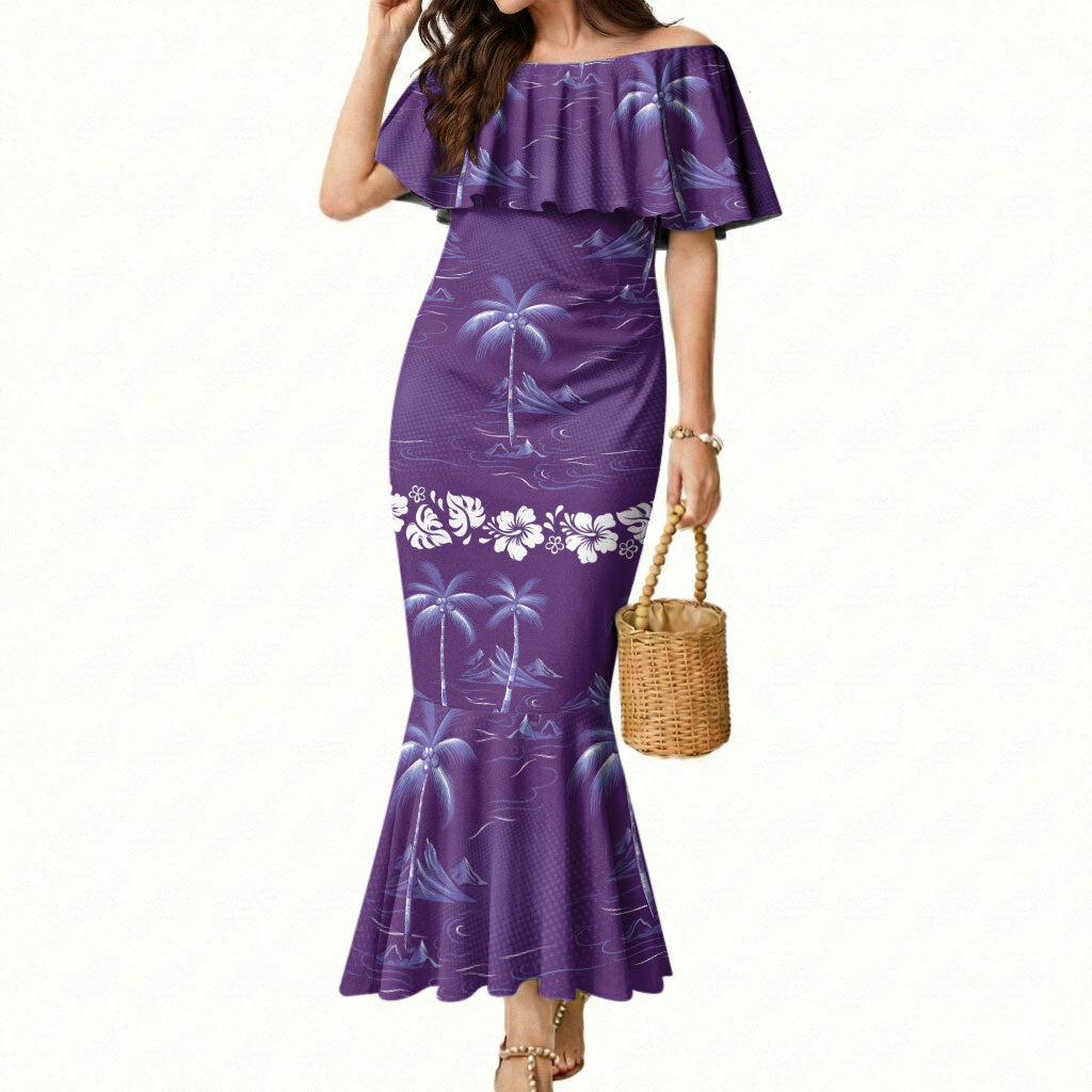 Purple Hawaii Palm Tree Hibiscus Mermaid Dress Fantasy Summer Vibe LT01 Women Purple - Polynesian Pride