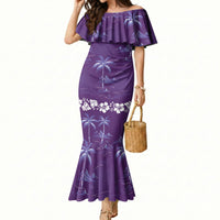 Purple Hawaii Palm Tree Hibiscus Mermaid Dress Fantasy Summer Vibe LT01 Women Purple - Polynesian Pride