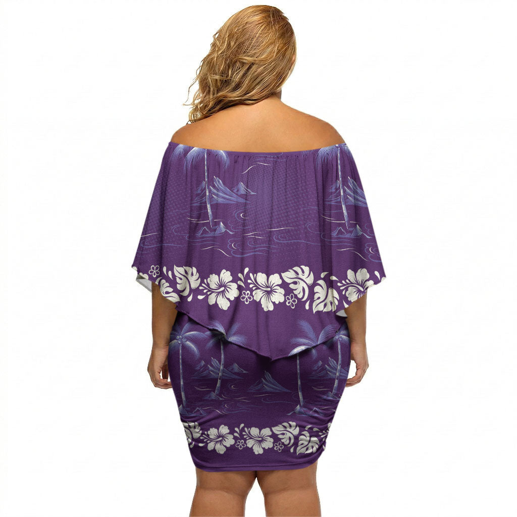 Purple Hawaii Palm Tree Hibiscus Off Shoulder Short Dress Fantasy Summer Vibe LT01 - Polynesian Pride