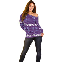 Purple Hawaii Palm Tree Hibiscus Off Shoulder Sweater Fantasy Summer Vibe LT01 - Polynesian Pride