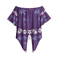 Purple Hawaii Palm Tree Hibiscus Off Shoulder Wrap Waist Top Fantasy Summer Vibe LT01 - Polynesian Pride