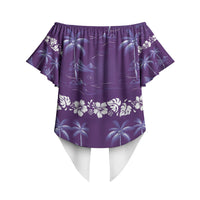 Purple Hawaii Palm Tree Hibiscus Off Shoulder Wrap Waist Top Fantasy Summer Vibe LT01 - Polynesian Pride