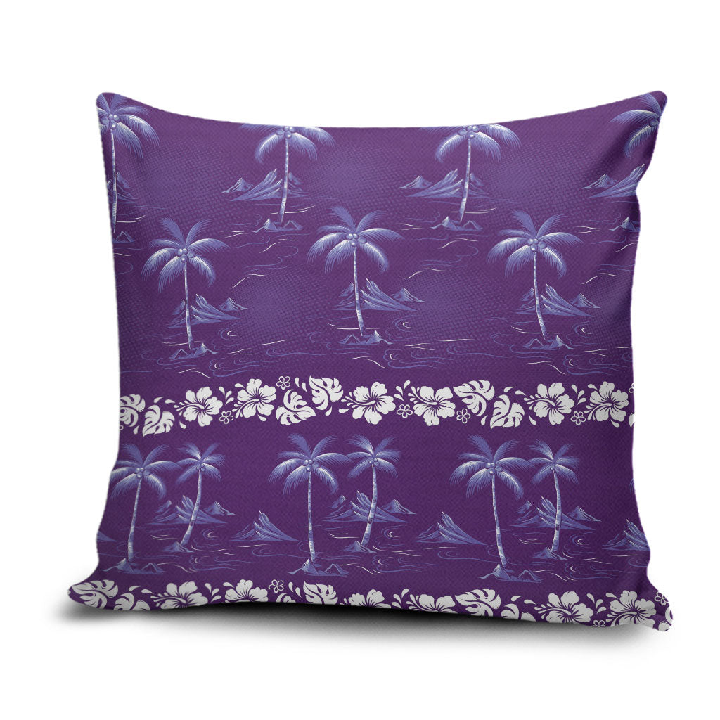 Purple Hawaii Palm Tree Hibiscus Pillow Cover Fantasy Summer Vibe LT01 Purple - Polynesian Pride