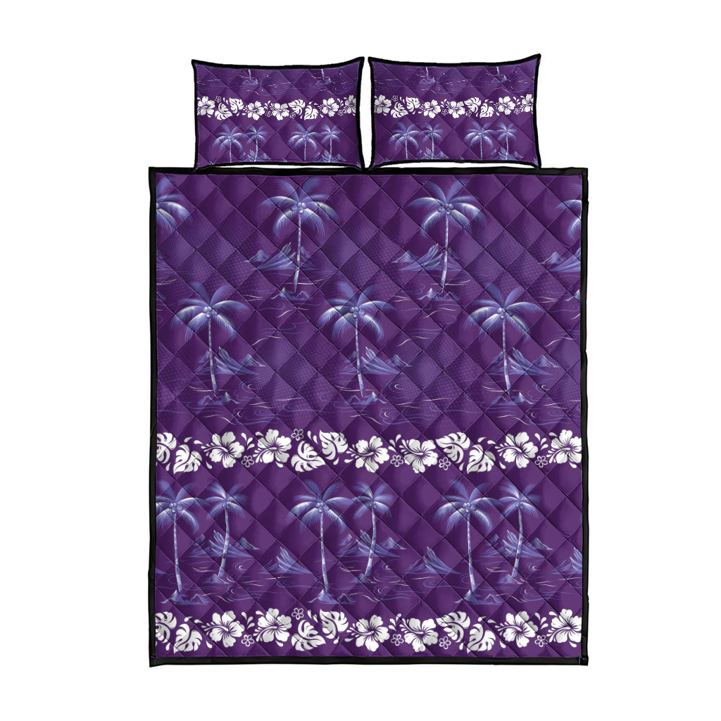 Purple Hawaii Palm Tree Hibiscus Quilt Bed Set Fantasy Summer Vibe LT01 - Polynesian Pride