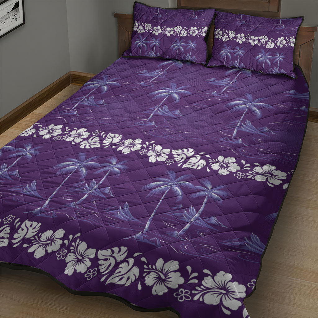 Purple Hawaii Palm Tree Hibiscus Quilt Bed Set Fantasy Summer Vibe LT01 - Polynesian Pride