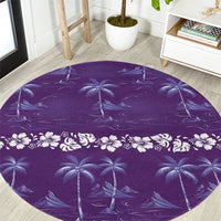 Purple Hawaii Palm Tree Hibiscus Round Carpet Fantasy Summer Vibe LT01 Purple - Polynesian Pride