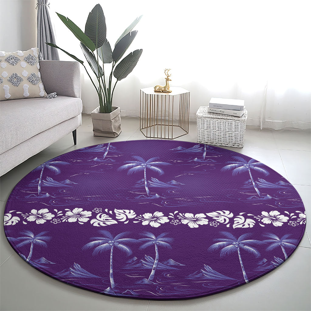 Purple Hawaii Palm Tree Hibiscus Round Carpet Fantasy Summer Vibe LT01 - Polynesian Pride