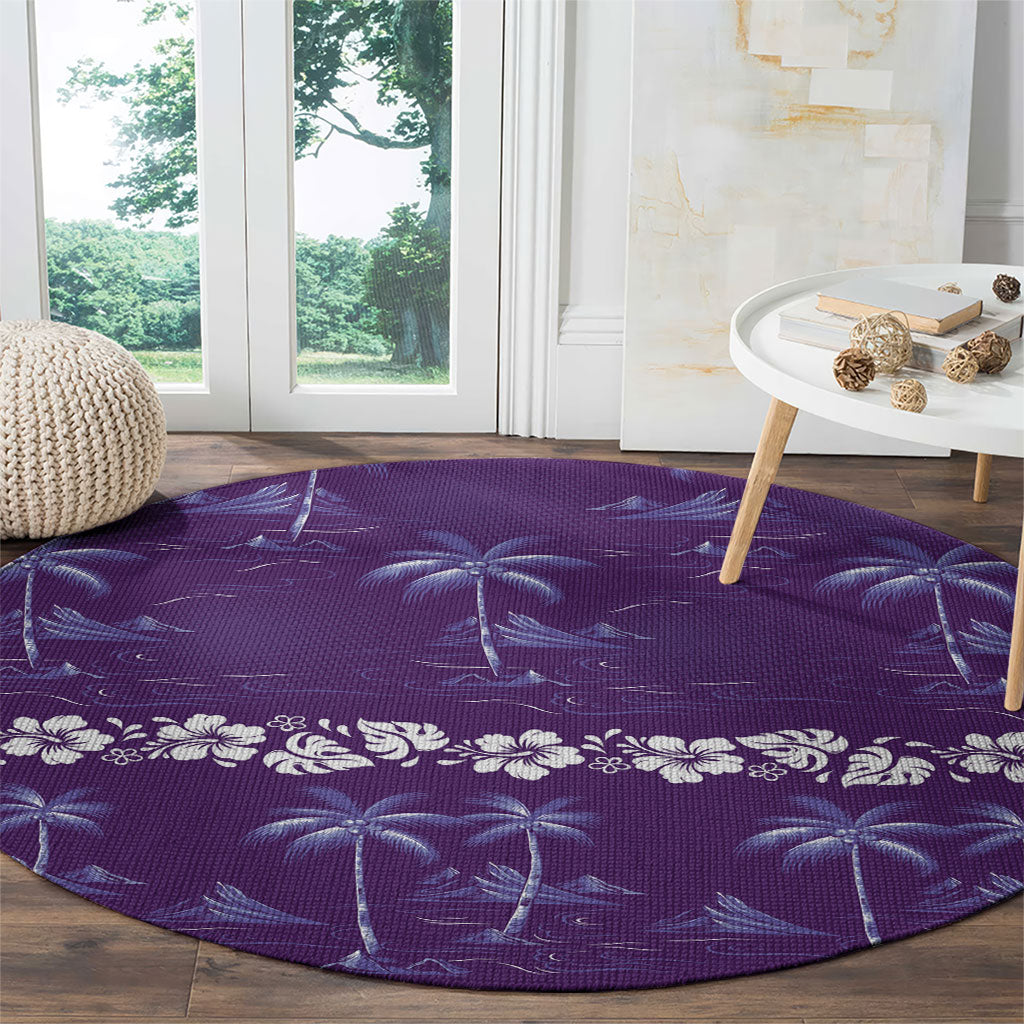 Purple Hawaii Palm Tree Hibiscus Round Carpet Fantasy Summer Vibe LT01 - Polynesian Pride
