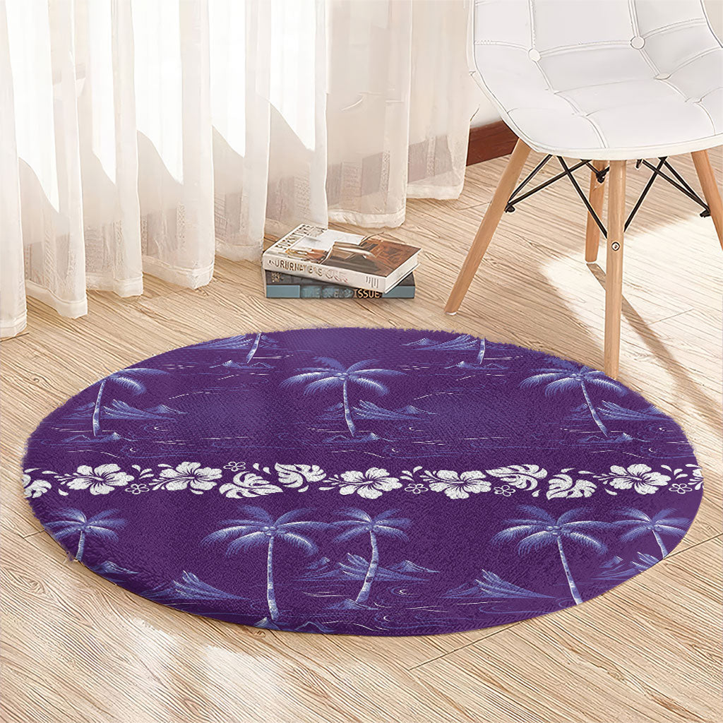 Purple Hawaii Palm Tree Hibiscus Round Carpet Fantasy Summer Vibe LT01 - Polynesian Pride