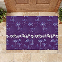 Purple Hawaii Palm Tree Hibiscus Rubber Doormat Fantasy Summer Vibe LT01 Purple - Polynesian Pride