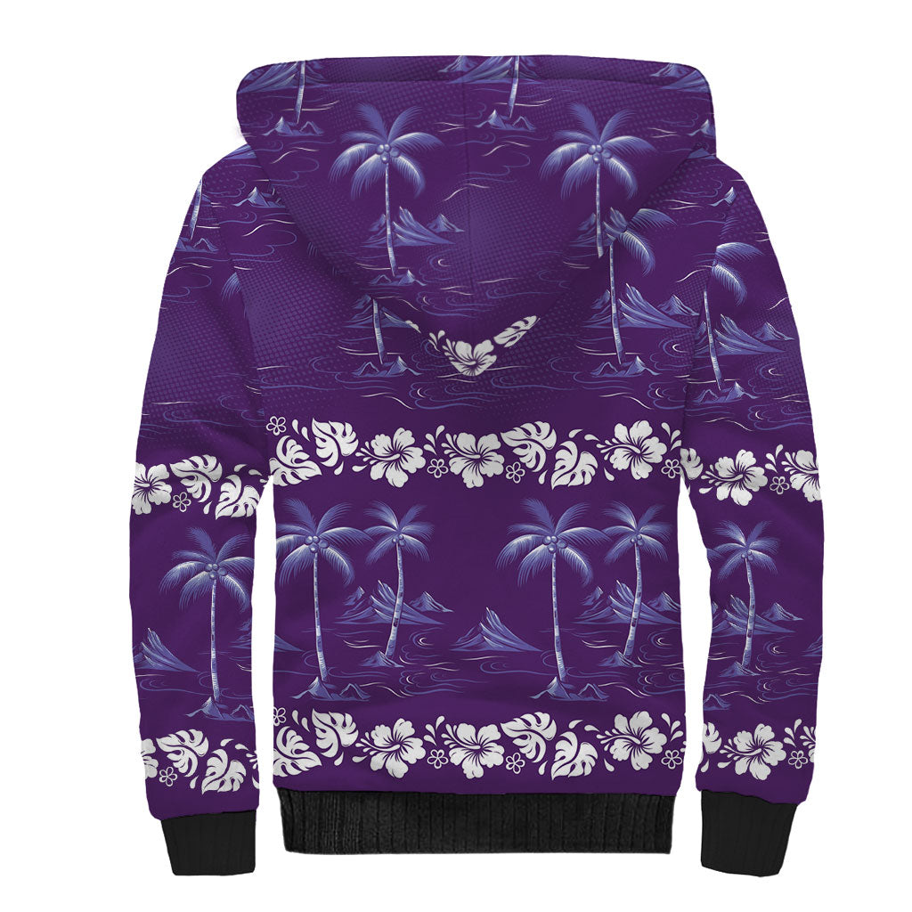 Purple Hawaii Palm Tree Hibiscus Sherpa Hoodie Fantasy Summer Vibe LT01 - Polynesian Pride