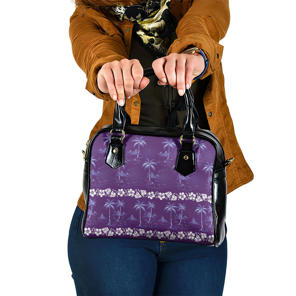 Purple Hawaii Palm Tree Hibiscus Shoulder Handbag Fantasy Summer Vibe LT01 One Size Purple - Polynesian Pride