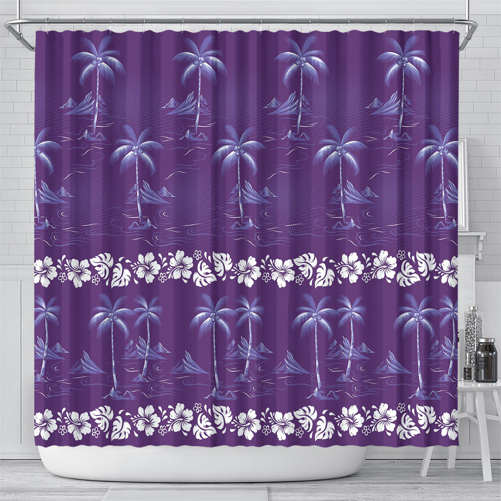 Purple Hawaii Palm Tree Hibiscus Shower Curtain Fantasy Summer Vibe LT01 - Polynesian Pride