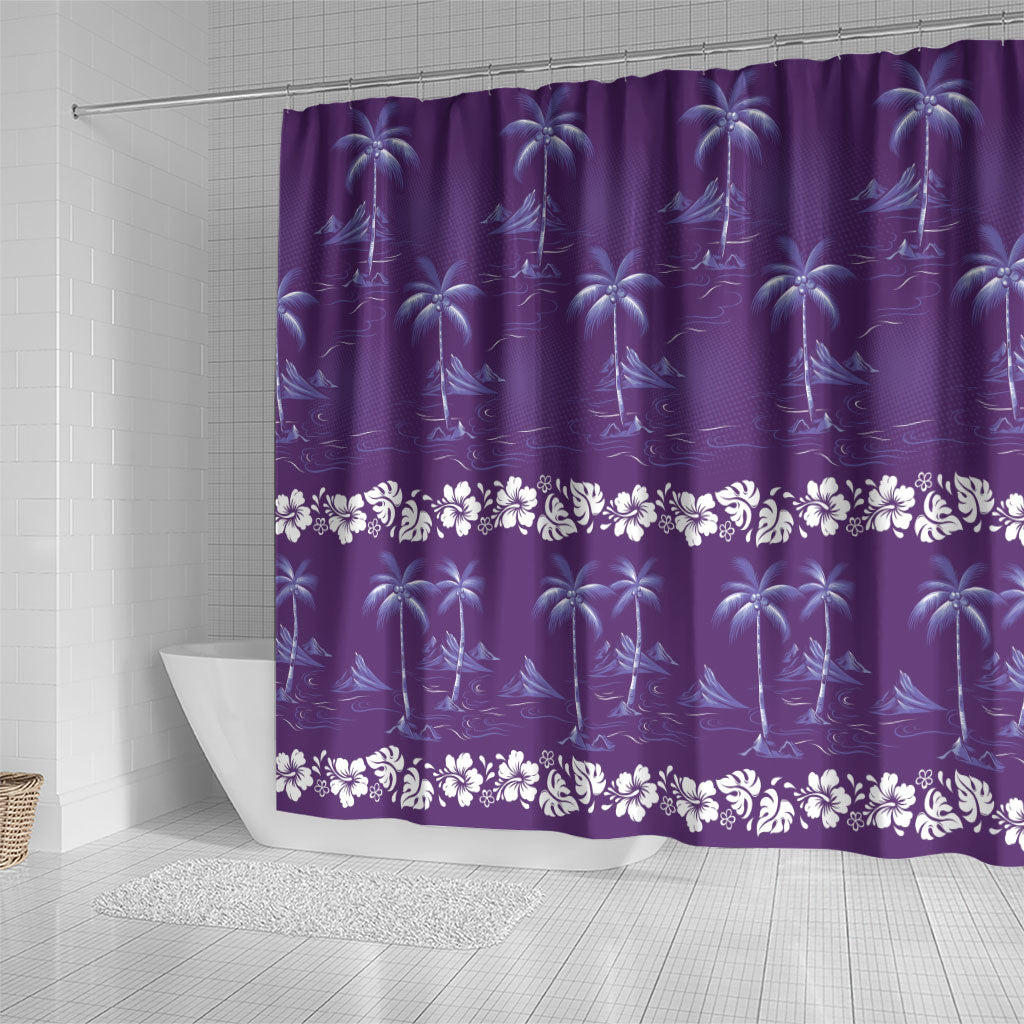 Purple Hawaii Palm Tree Hibiscus Shower Curtain Fantasy Summer Vibe LT01 - Polynesian Pride