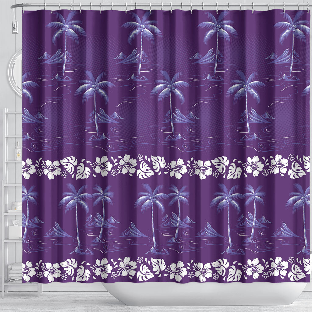 Purple Hawaii Palm Tree Hibiscus Shower Curtain Fantasy Summer Vibe LT01 - Polynesian Pride