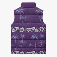 Purple Hawaii Palm Tree Hibiscus Sleeveless Puffer Jacket Fantasy Summer Vibe LT01 - Polynesian Pride