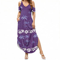 Purple Hawaii Palm Tree Hibiscus Summer Maxi Dress Fantasy Summer Vibe LT01 Women Purple - Polynesian Pride