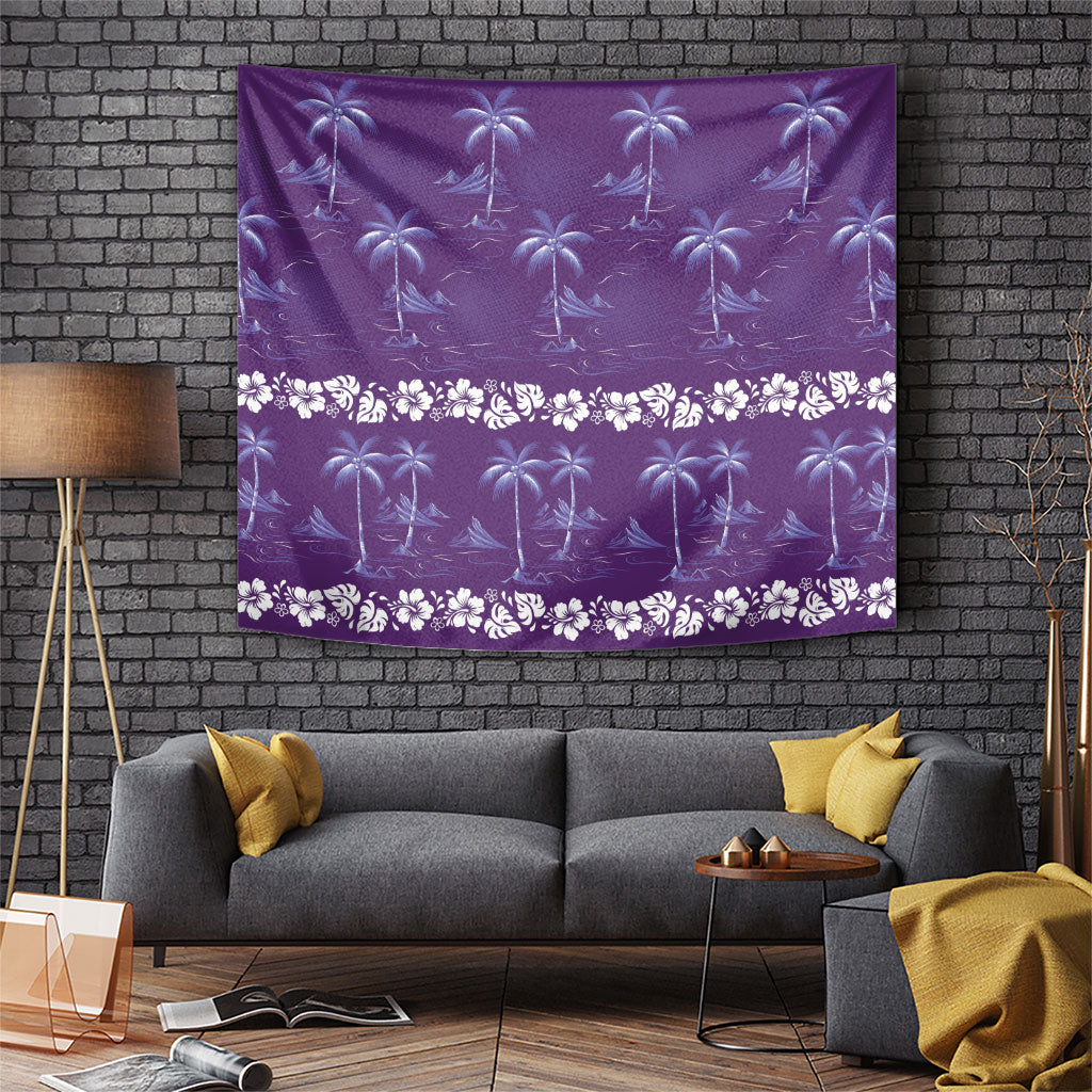 Purple Hawaii Palm Tree Hibiscus Tapestry Fantasy Summer Vibe LT01 Purple - Polynesian Pride