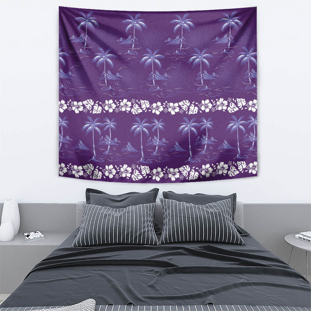 Purple Hawaii Palm Tree Hibiscus Tapestry Fantasy Summer Vibe LT01 - Polynesian Pride
