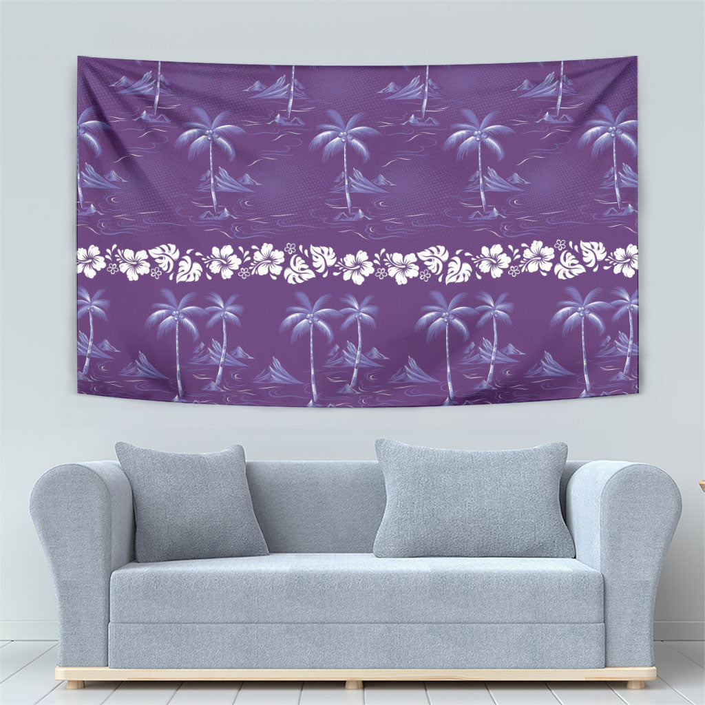 Purple Hawaii Palm Tree Hibiscus Tapestry Fantasy Summer Vibe LT01 - Polynesian Pride