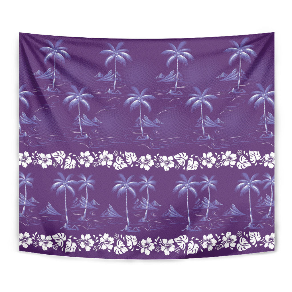 Purple Hawaii Palm Tree Hibiscus Tapestry Fantasy Summer Vibe LT01 - Polynesian Pride
