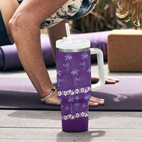 Purple Hawaii Palm Tree Hibiscus Tumbler With Handle Fantasy Summer Vibe LT01 - Polynesian Pride