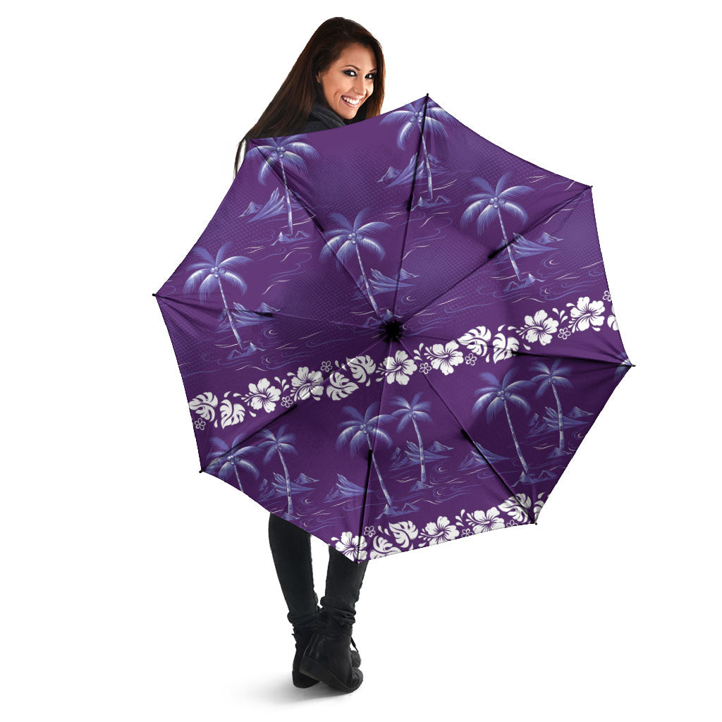 Purple Hawaii Palm Tree Hibiscus Umbrella Fantasy Summer Vibe LT01 - Polynesian Pride