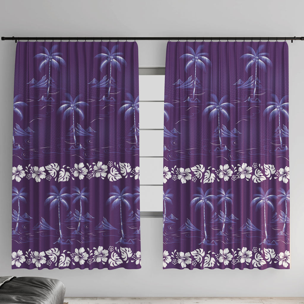 Purple Hawaii Palm Tree Hibiscus Window Curtain Fantasy Summer Vibe LT01 With Hooks Purple - Polynesian Pride