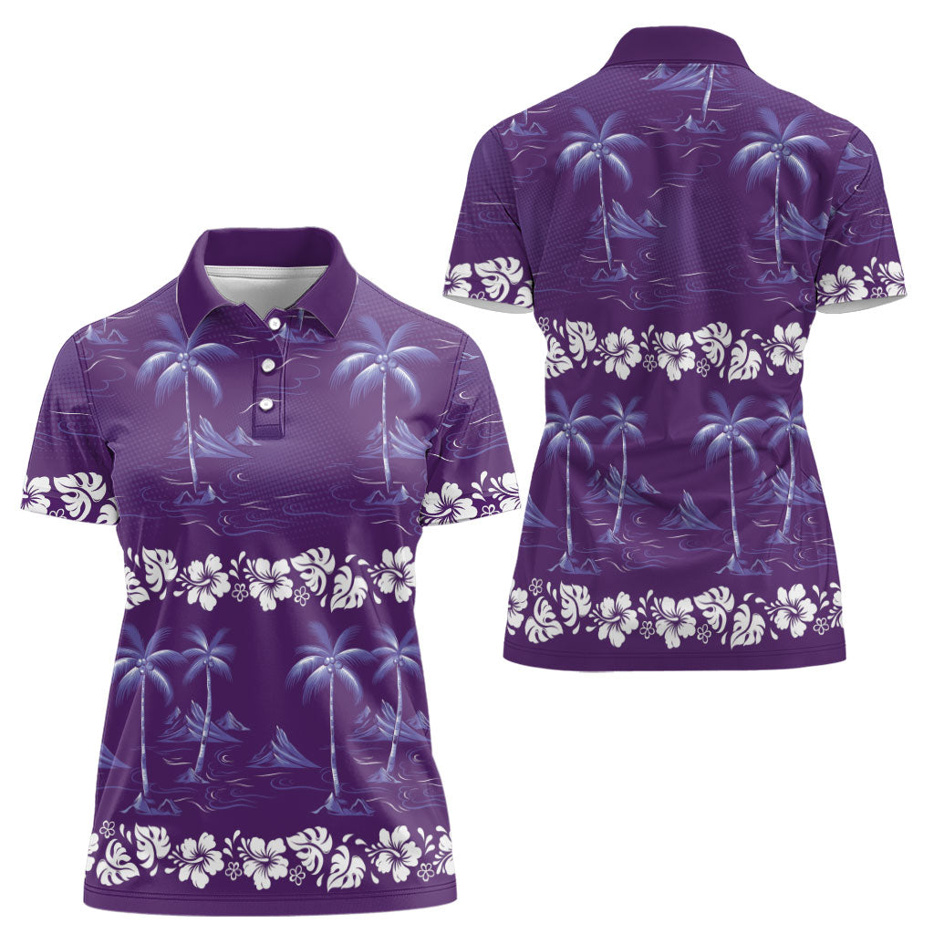 Purple Hawaii Palm Tree Hibiscus Women Polo Shirt Fantasy Summer Vibe LT01 - Polynesian Pride