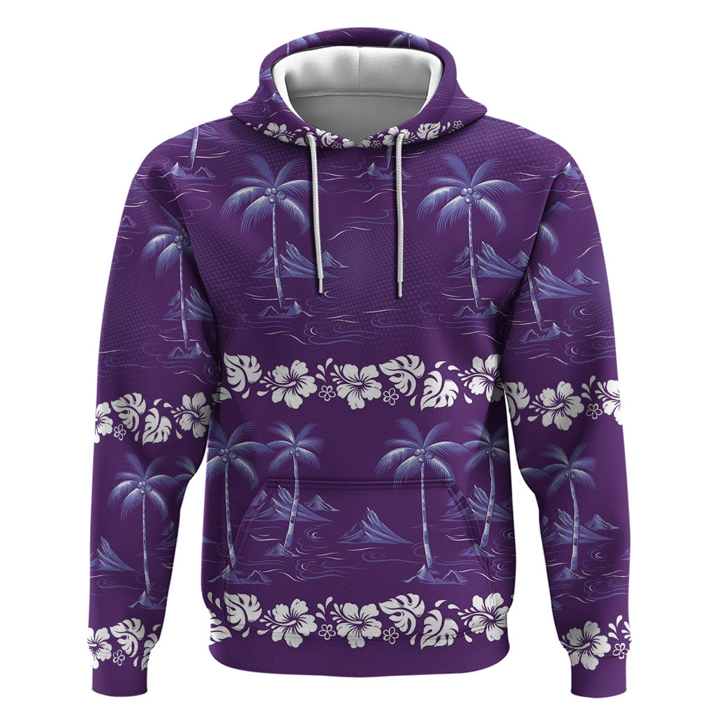 Purple Hawaii Palm Tree Hibiscus Zip Hoodie Fantasy Summer Vibe LT01 Pullover Hoodie Purple - Polynesian Pride