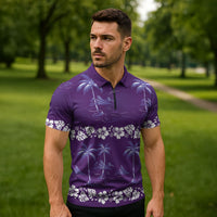 Purple Hawaii Palm Tree Hibiscus Zipper Polo Shirt Fantasy Summer Vibe LT01 - Polynesian Pride