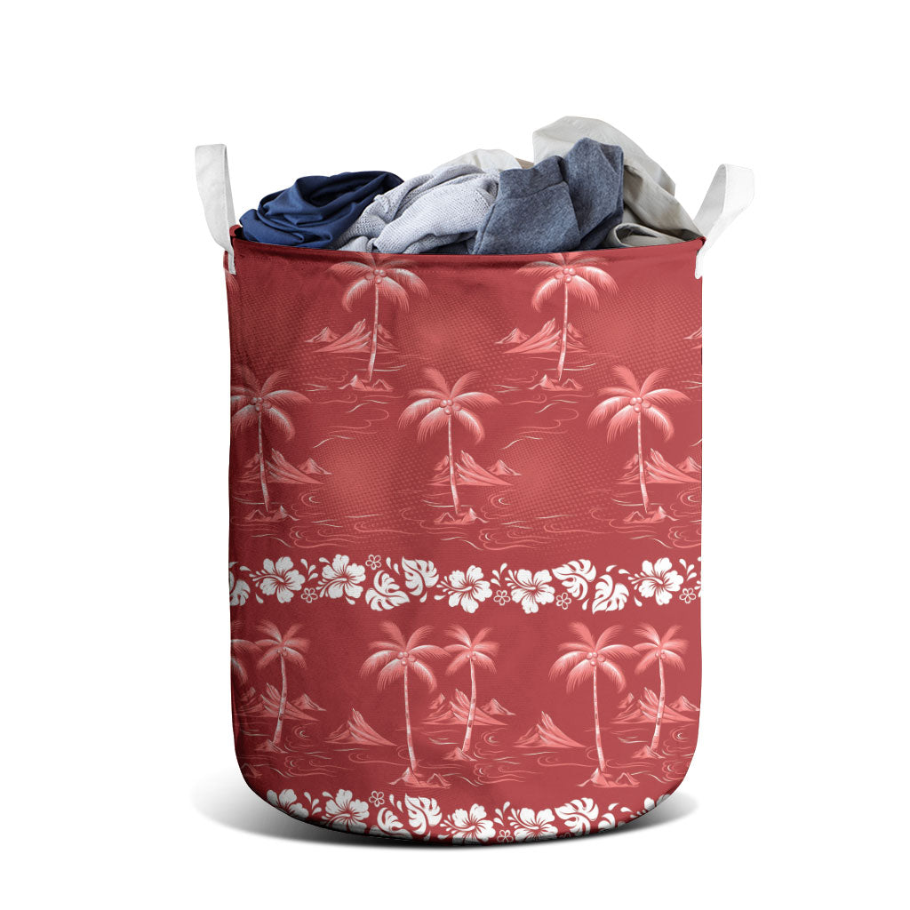 Red Hawaii Palm Tree Hibiscus Laundry Basket Fantasy Summer Vibe LT01 - Polynesian Pride