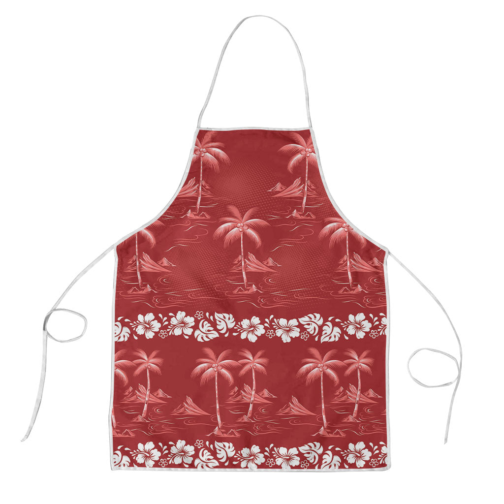 Red Hawaii Palm Tree Hibiscus Apron Fantasy Summer Vibe LT01 Red - Polynesian Pride