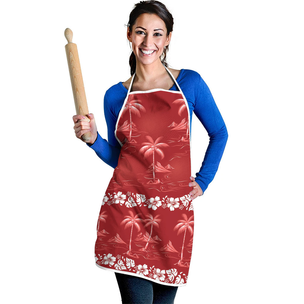 Red Hawaii Palm Tree Hibiscus Apron Fantasy Summer Vibe LT01 - Polynesian Pride