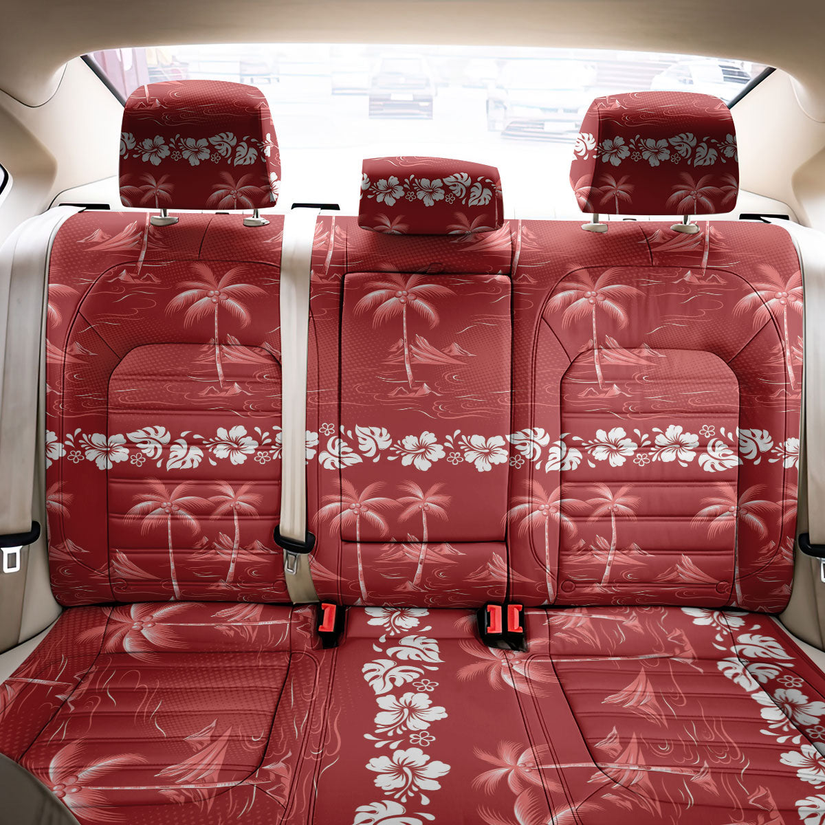 Red Hawaii Palm Tree Hibiscus Back Car Seat Cover Fantasy Summer Vibe LT01 - Polynesian Pride