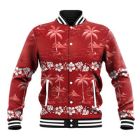 Red Hawaii Palm Tree Hibiscus Baseball Jacket Fantasy Summer Vibe