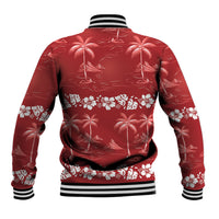 Red Hawaii Palm Tree Hibiscus Baseball Jacket Fantasy Summer Vibe
