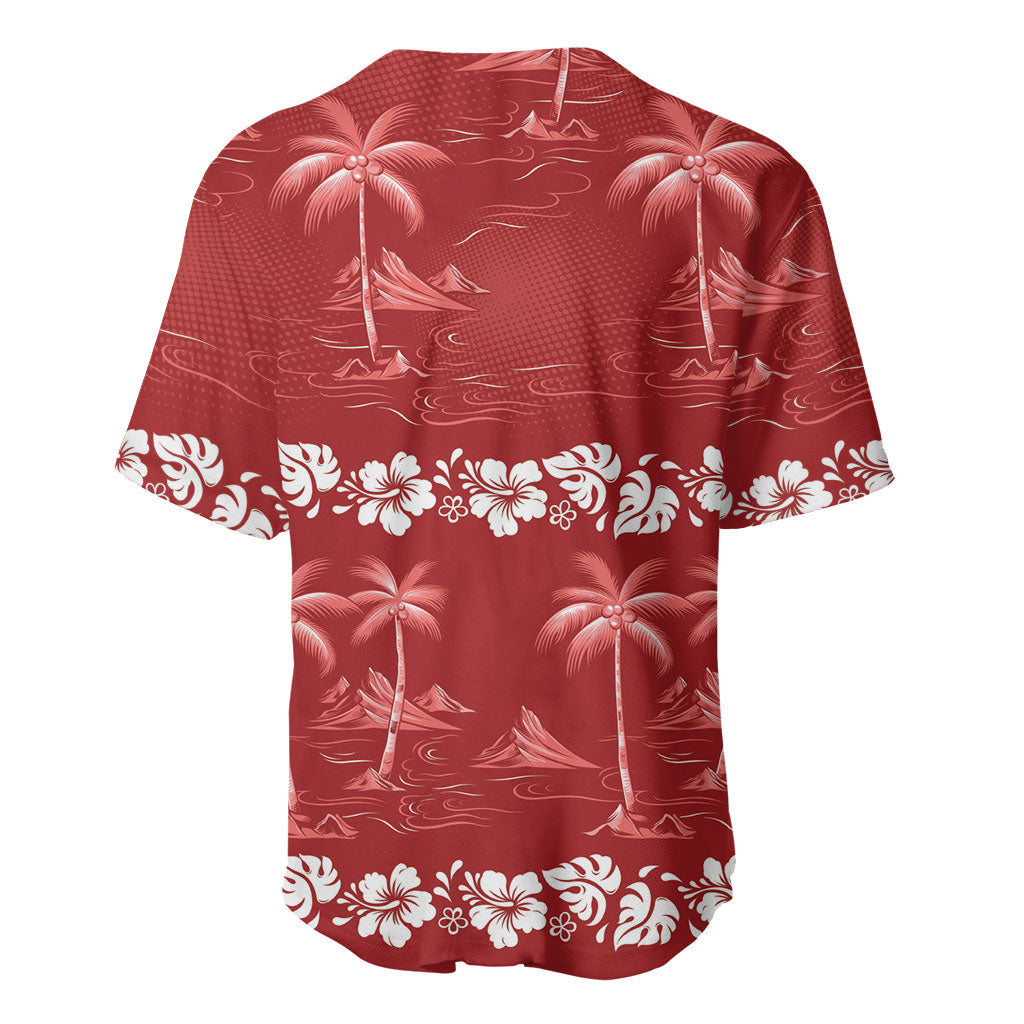 Red Hawaii Palm Tree Hibiscus Baseball Jersey Fantasy Summer Vibe