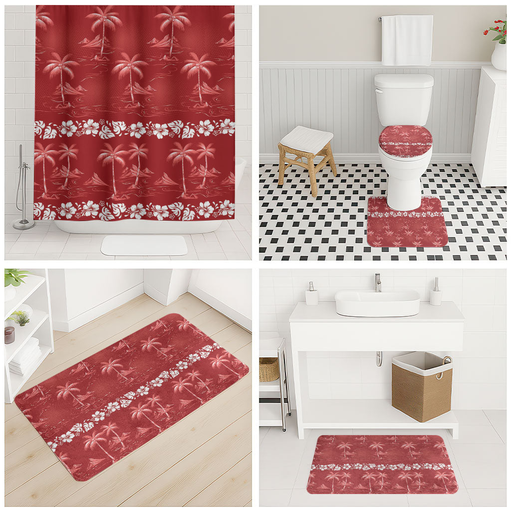 Red Hawaii Palm Tree Hibiscus Bathroom Set Fantasy Summer Vibe LT01 - Polynesian Pride