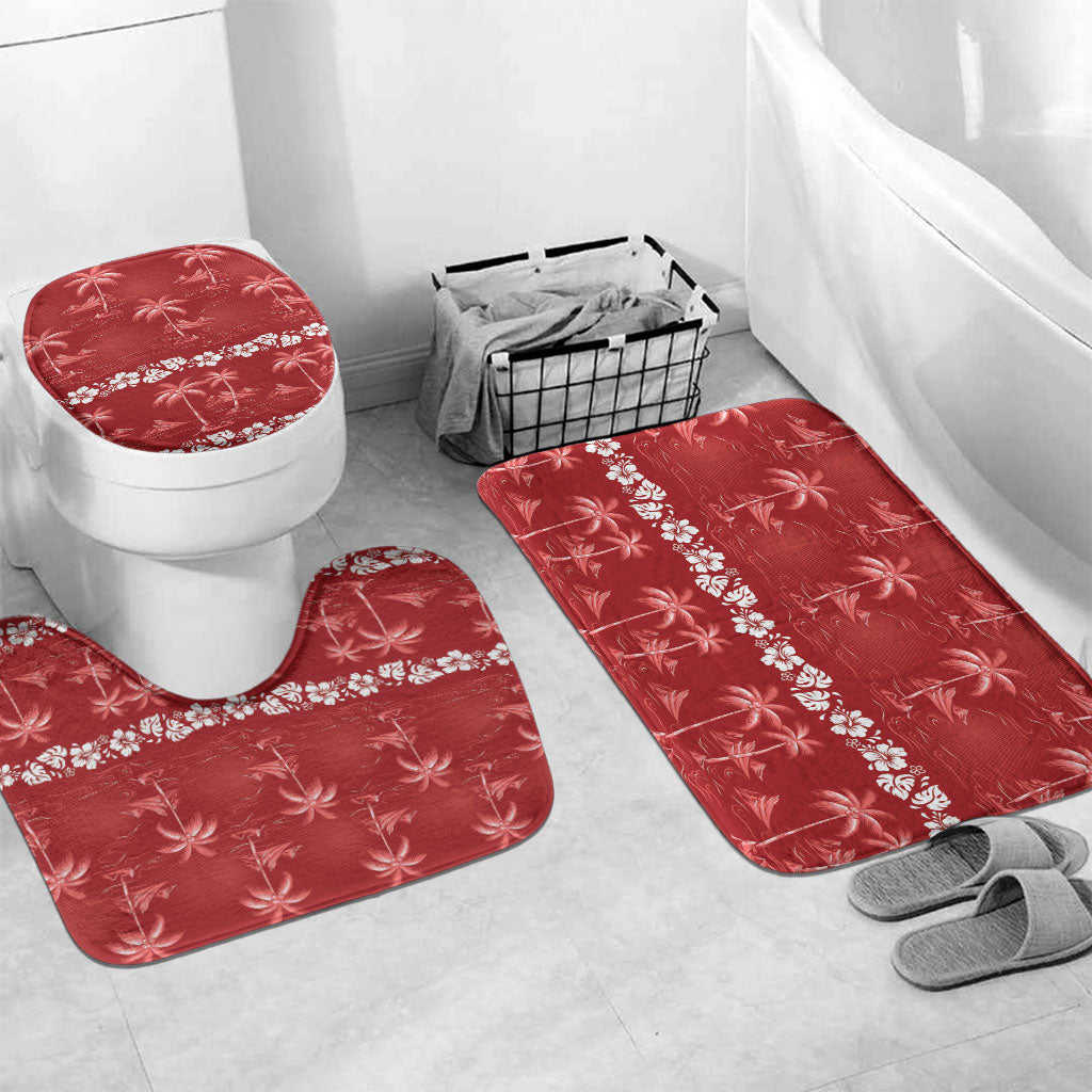 Red Hawaii Palm Tree Hibiscus Bathroom Set Fantasy Summer Vibe LT01 Mat Set Only (3 pcs) One Size Red - Polynesian Pride