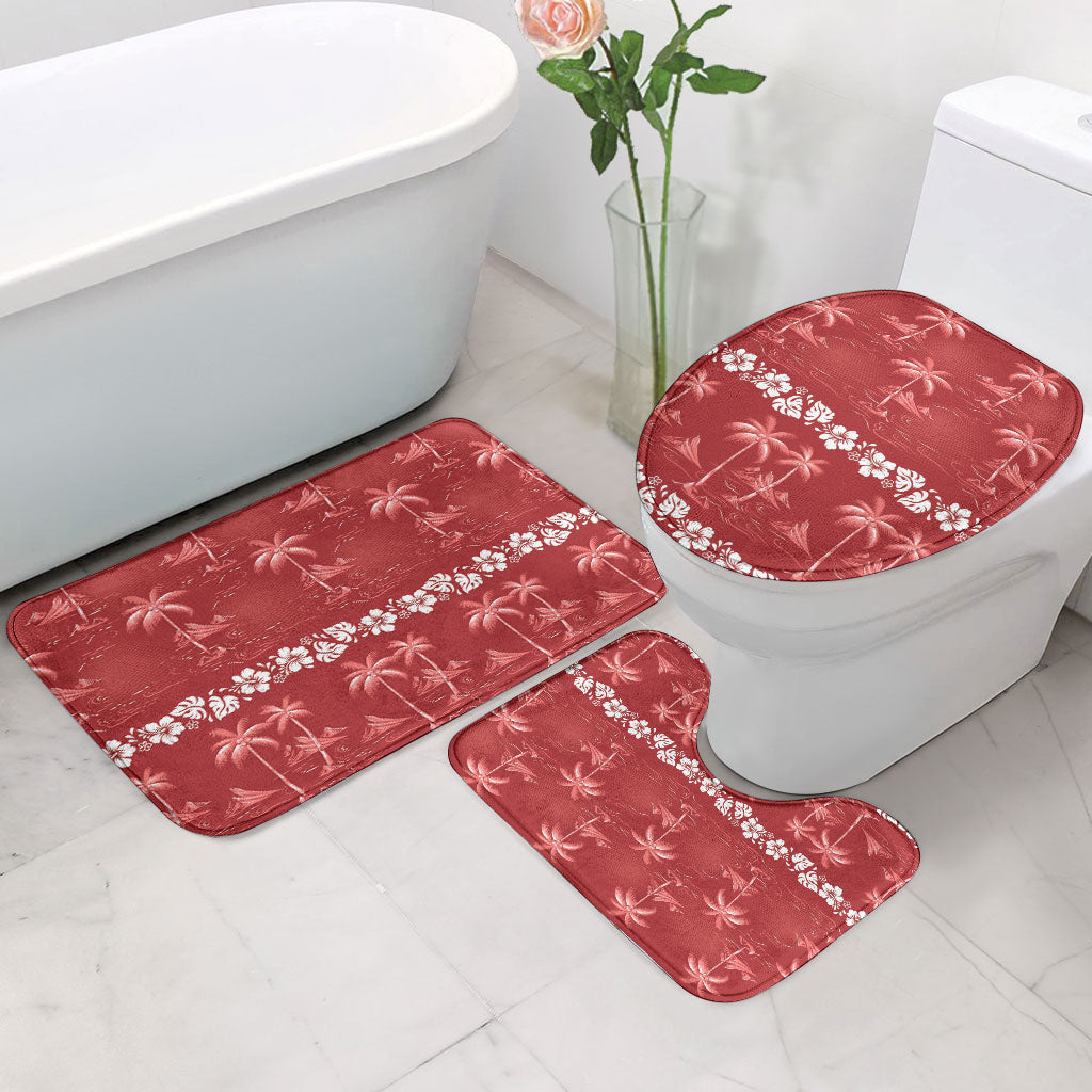 Red Hawaii Palm Tree Hibiscus Bathroom Set Fantasy Summer Vibe LT01 - Polynesian Pride