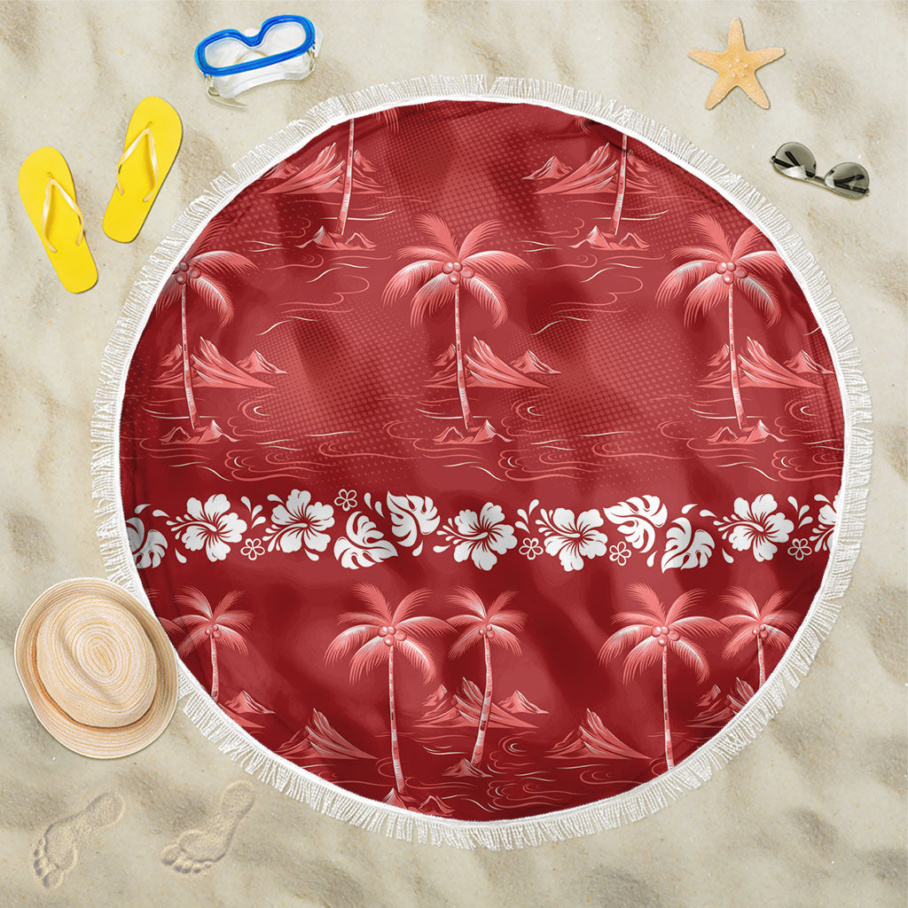 Red Hawaii Palm Tree Hibiscus Beach Blanket Fantasy Summer Vibe LT01 One Size 150cm Red - Polynesian Pride