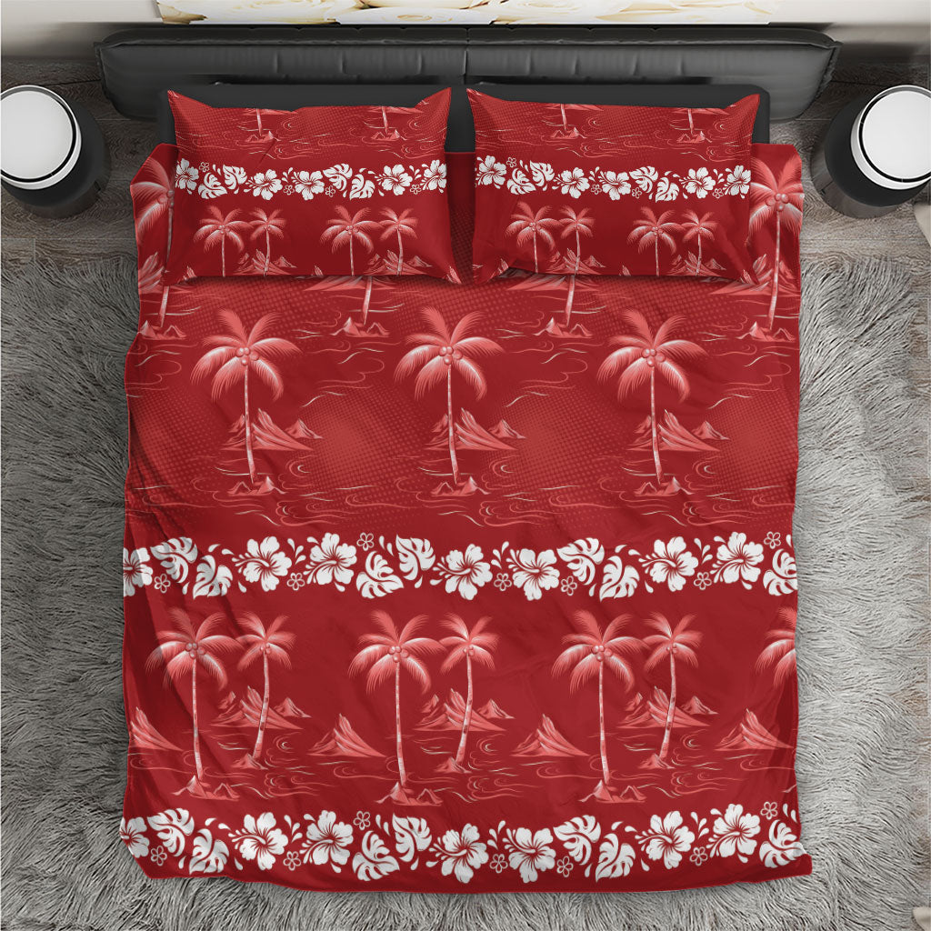 Red Hawaii Palm Tree Hibiscus Bedding Set Fantasy Summer Vibe LT01 Red - Polynesian Pride