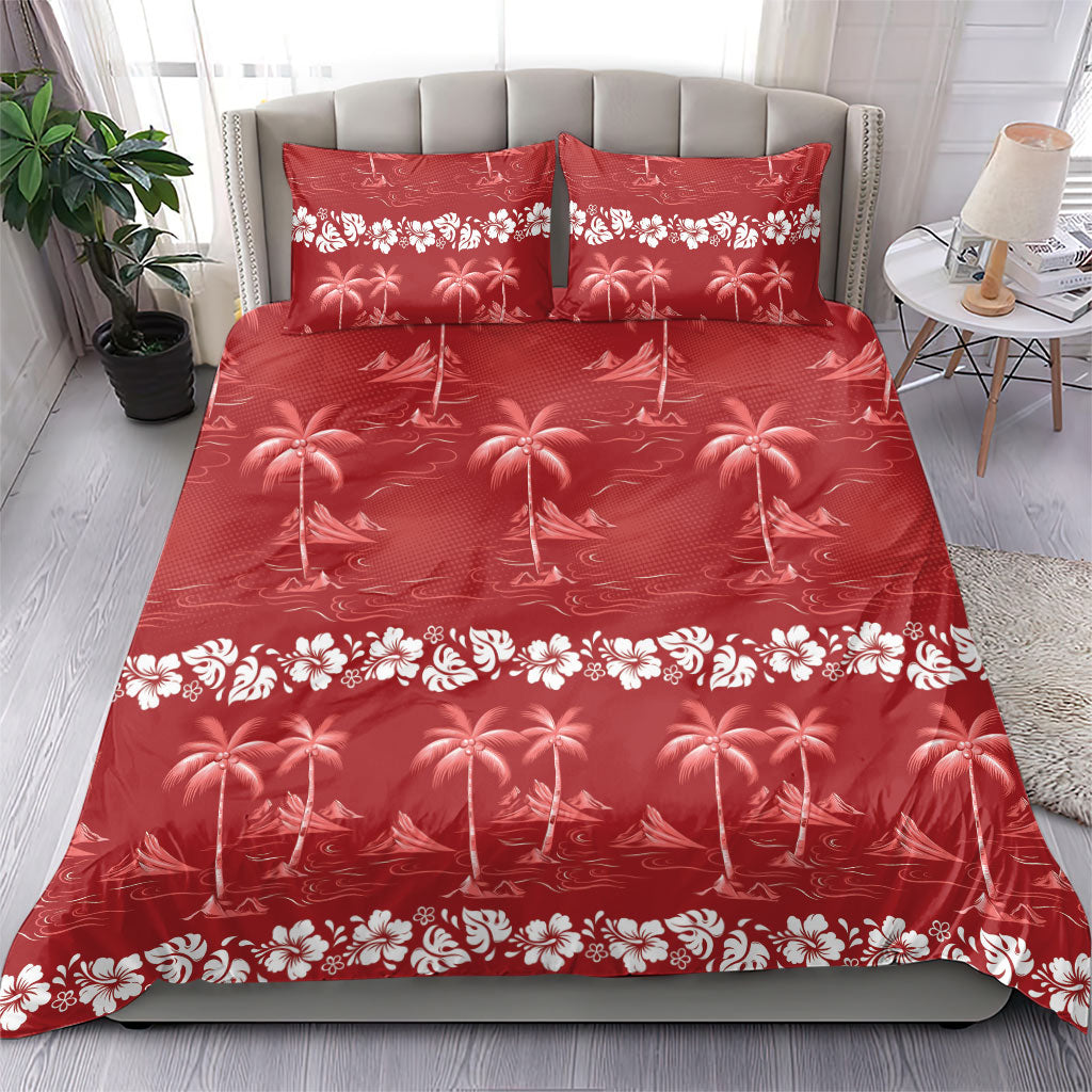 Red Hawaii Palm Tree Hibiscus Bedding Set Fantasy Summer Vibe LT01 - Polynesian Pride