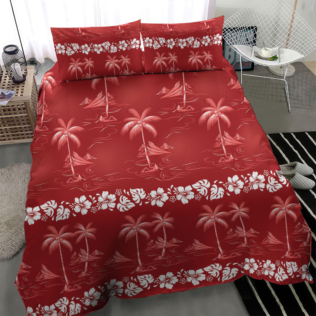 Red Hawaii Palm Tree Hibiscus Bedding Set Fantasy Summer Vibe LT01 - Polynesian Pride
