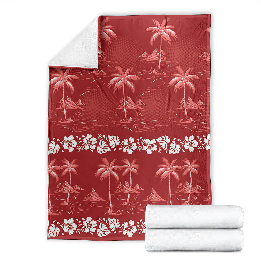 Red Hawaii Palm Tree Hibiscus Blanket Fantasy Summer Vibe LT01 - Polynesian Pride